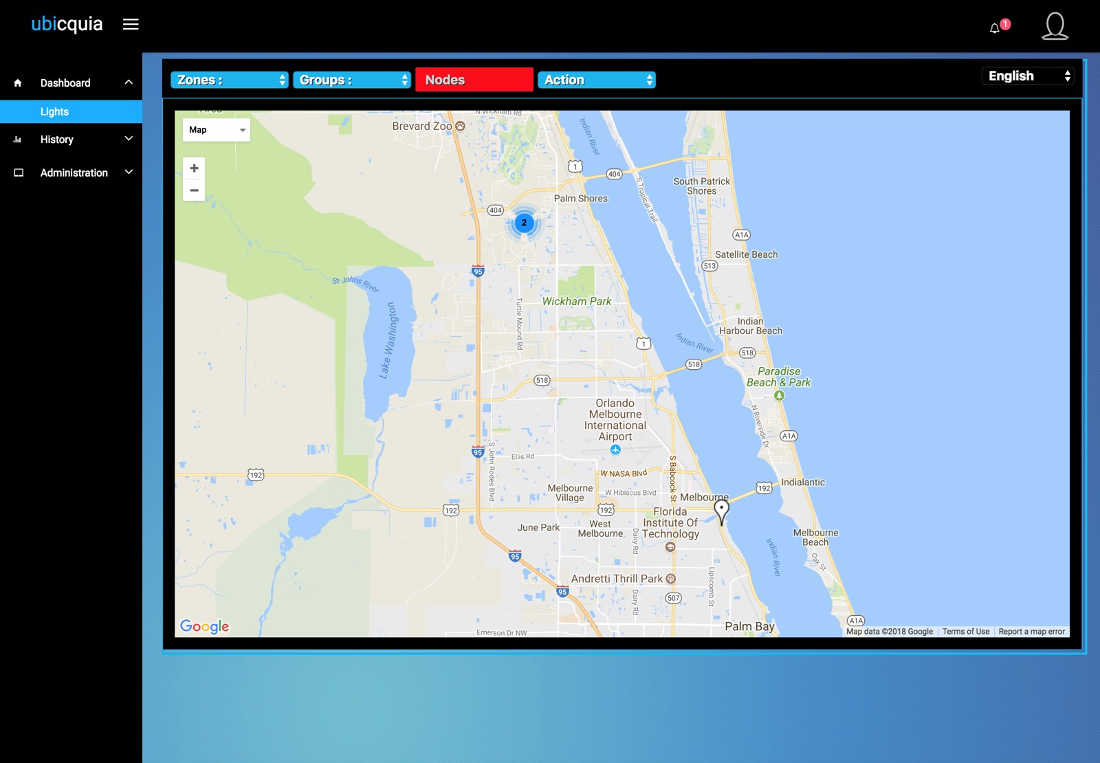 Version 1 map filtered through Zones, Groups and Nodes dropdowns